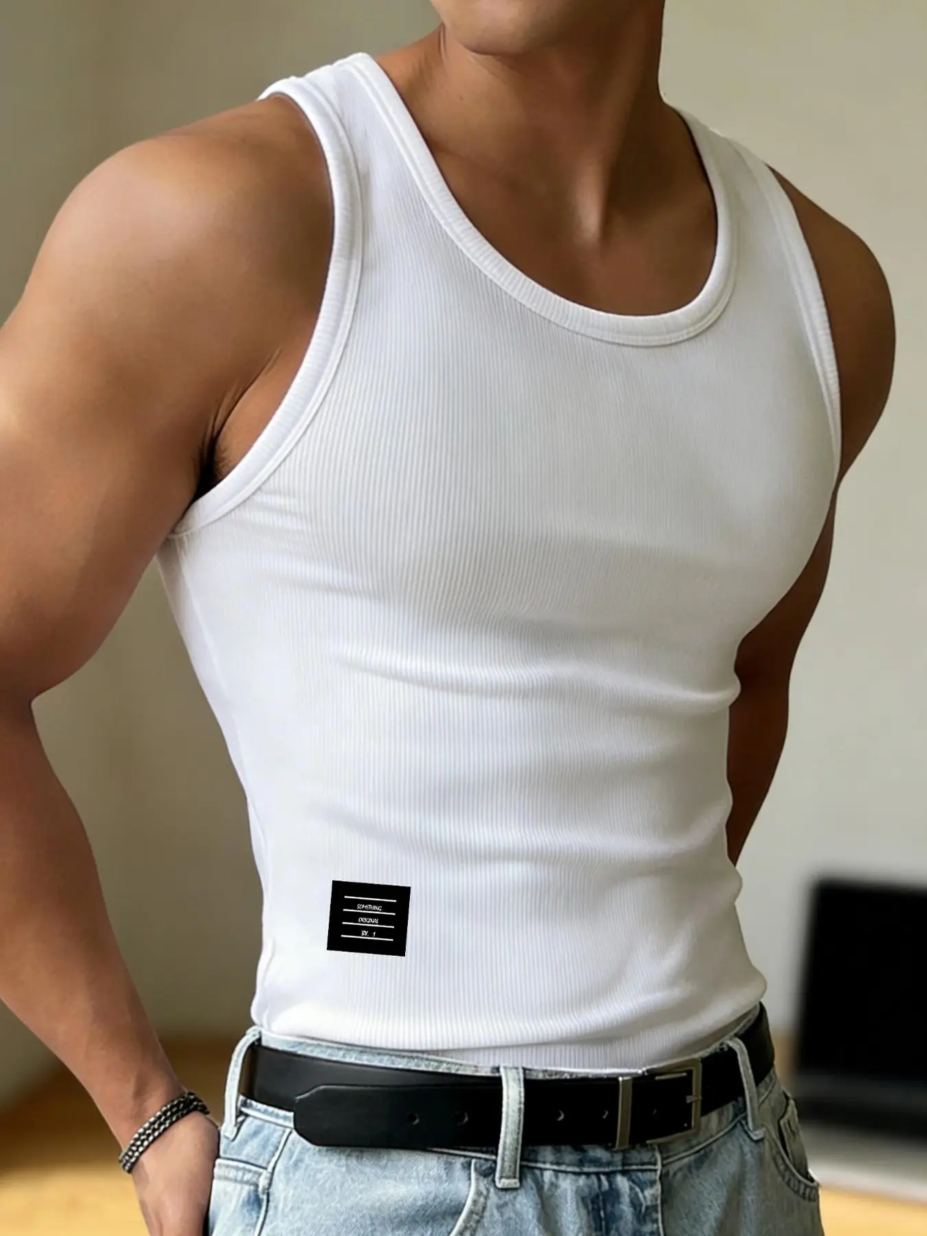 Men's Ribbed Fitted Tank Top - Minimalist Casual Basic Undershirt