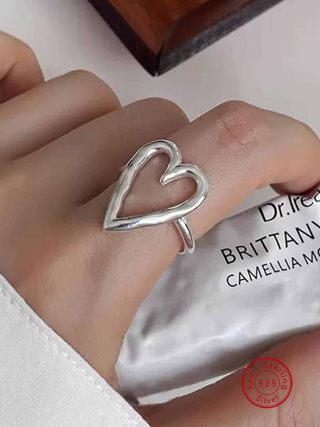 925 Sterling Silver Irregular Heart Design Cuff Ring, Heart Shaped Ring, Adjustable Open Ring for Women, Unique Rings, Statement Rings, Fashion Jewelry Accessories for Party, Daily Decor, Exquisite Jewelry for Birthday Gift, Valentine's Day, Gift