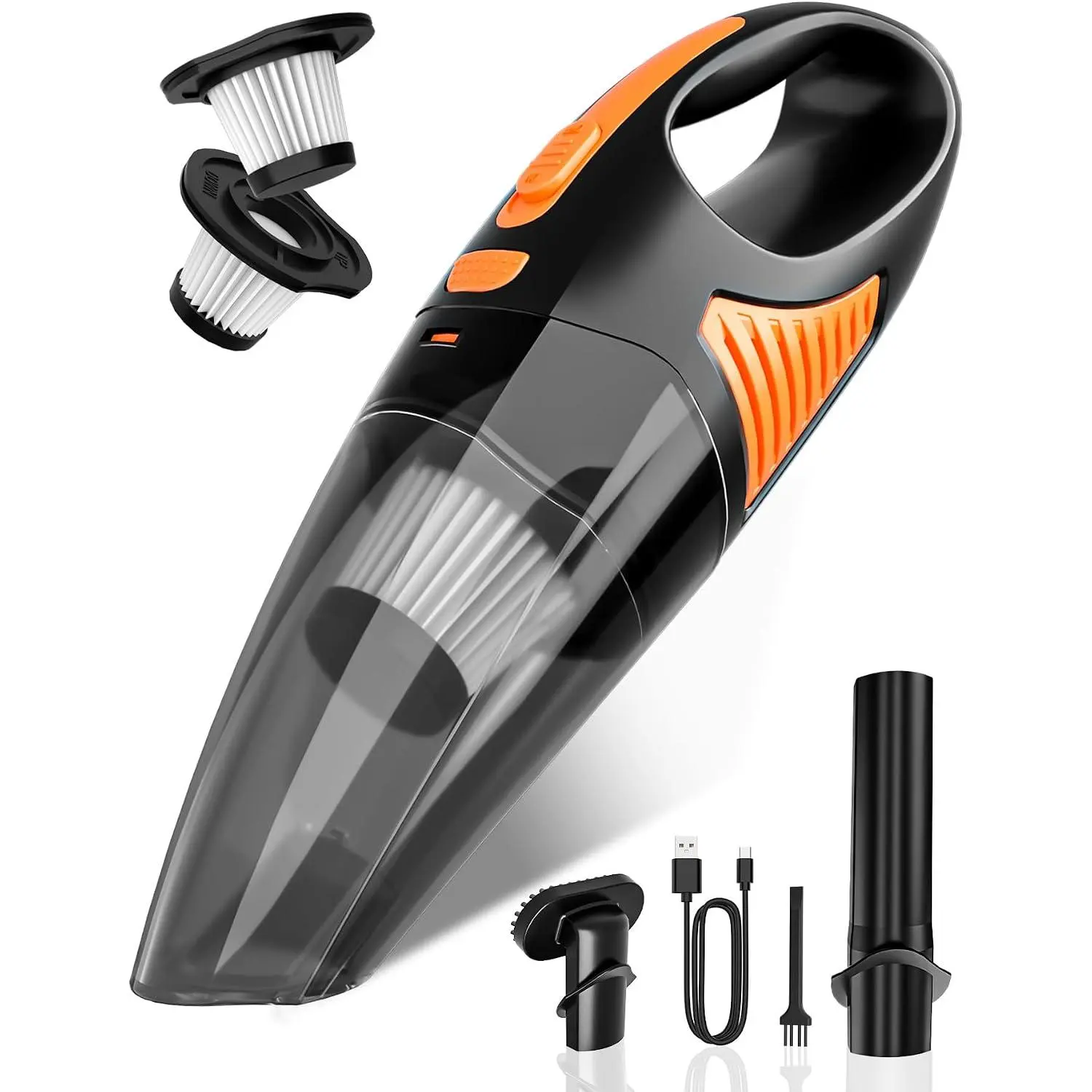 Handheld Vacuum Cordless, Rechargeable  Vacuum Cleaner with Multiple Attachments, Portable Hand Held Vacuum Suction Power, Mini Vacuum for , , , Office, Desk, Keyboards Black Orange