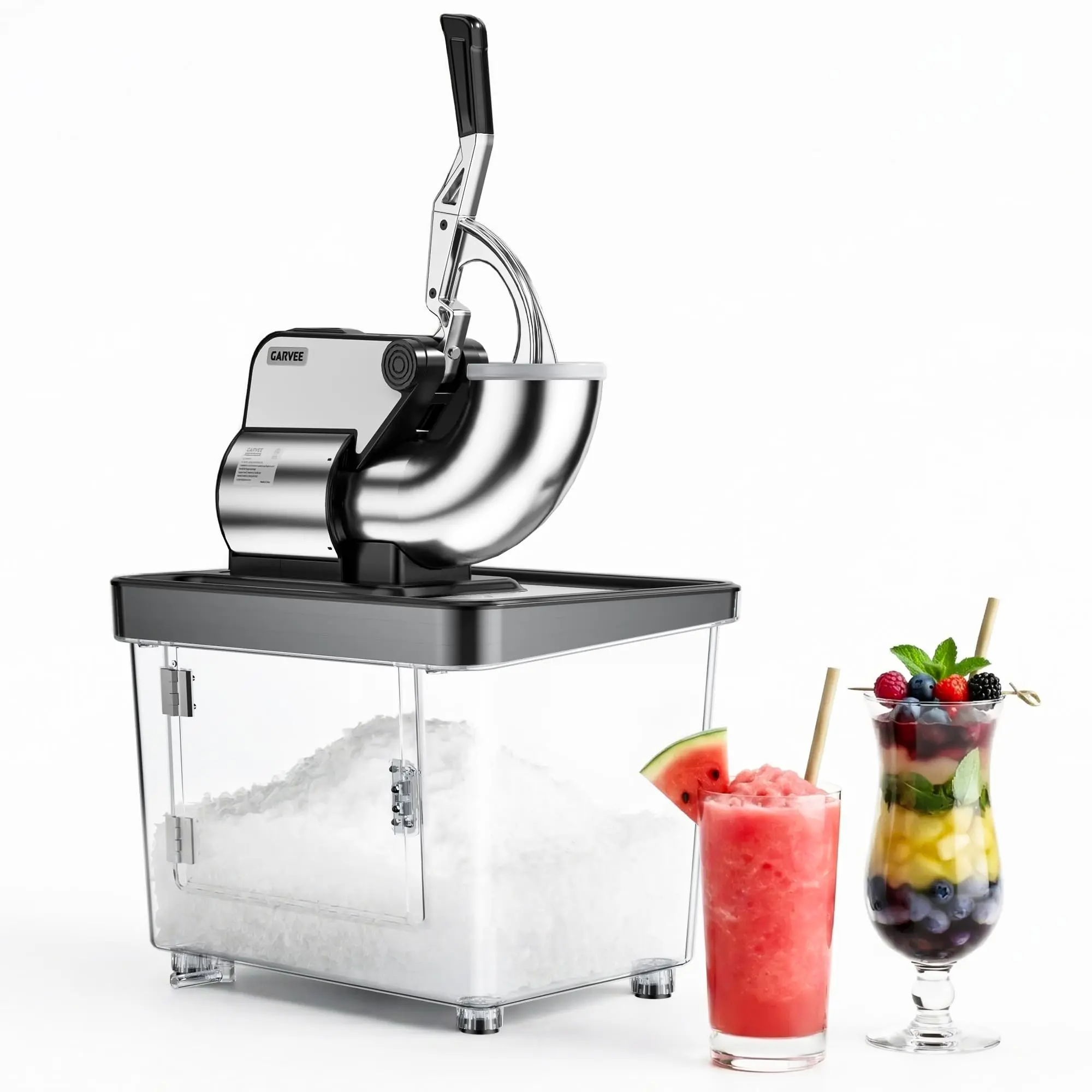 Garvee Professional Electric Ice Crusher & Shaved Ice Maker, 750LBS/H 350W Machine with 4 Stainless Steel Blades, 8.98Gal Capacity, Adjustable Texture, ETL Certified for Home Bars Cafes