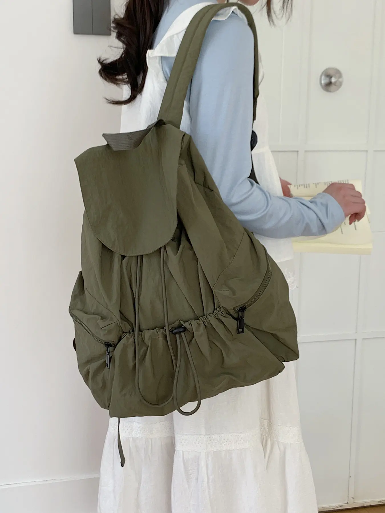 Women's Lightweight Nylon Backpack, Casual Large Capacity Bag, College Style Drawstring Outdoor Travel Bag, Multi-Pocket Design, Daily Commute & Travel, Travel Essentials Backpacks