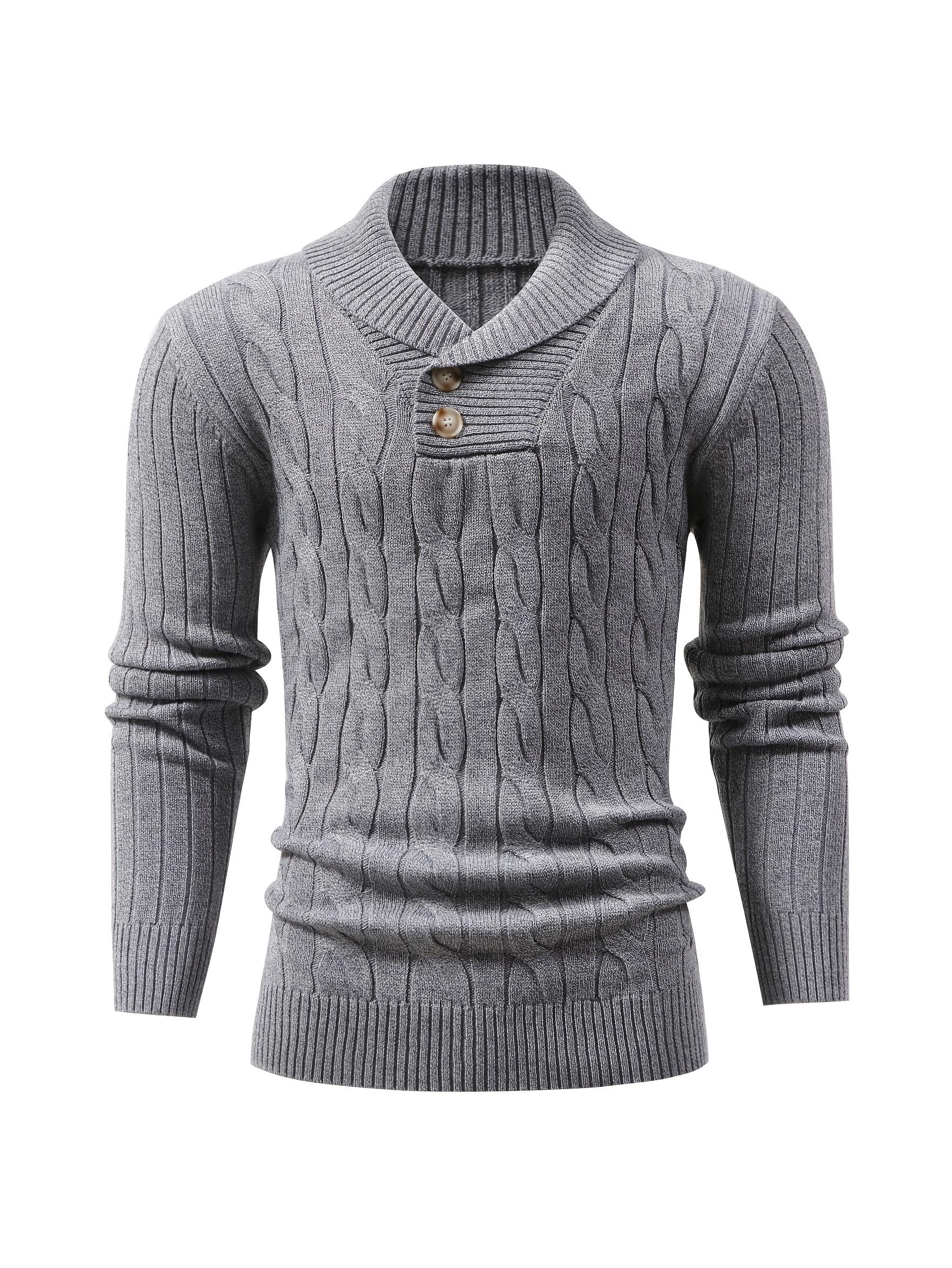 Long Sleeve Men's Casual Knit Sweater with Twist Rope Design, Lapel Collar Pullover for Fall/Winter