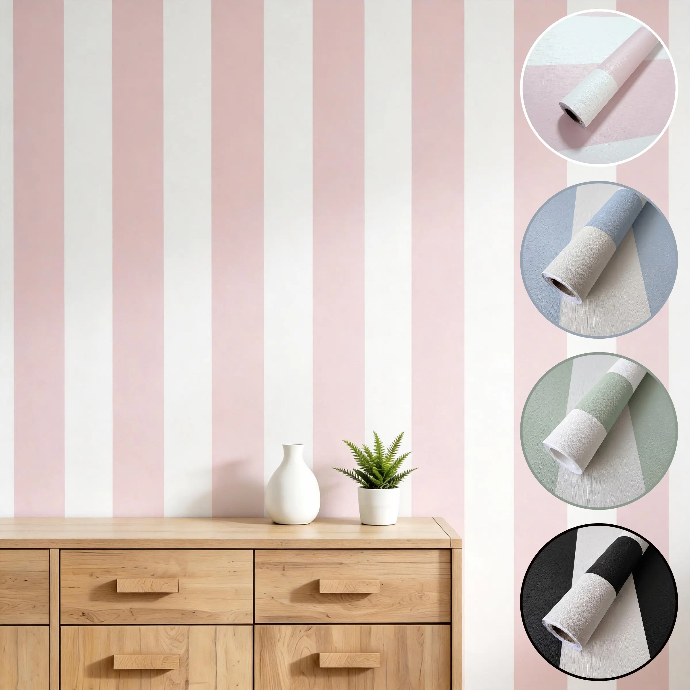 Pink White / Blue White / Green White  Vertical Stripe Peel and Stick Wallpaper 40cm Wide, Linen Textured Renter Friendly Removable Self Adhesive Waterproof Vinyl for Nursery Bedroom Accent Wall Furniture Flip DIY Home Decor