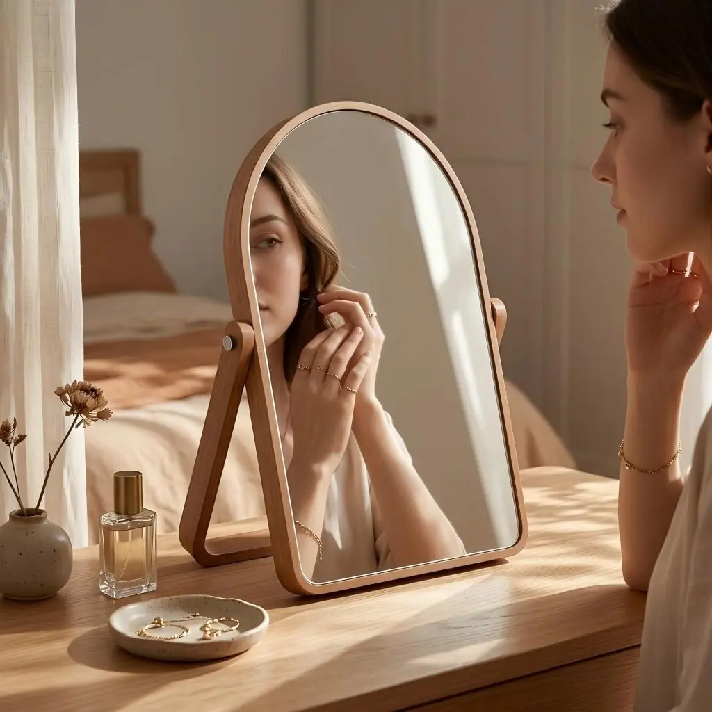 Arched Desk Mirrors with Stand-  Table Makeup Mirrors |  Mirror,Big Mirror for Desk,Portable Folding Makeup Mirrors,Wall Mirror for Living Room, Bathroom,Bedroom