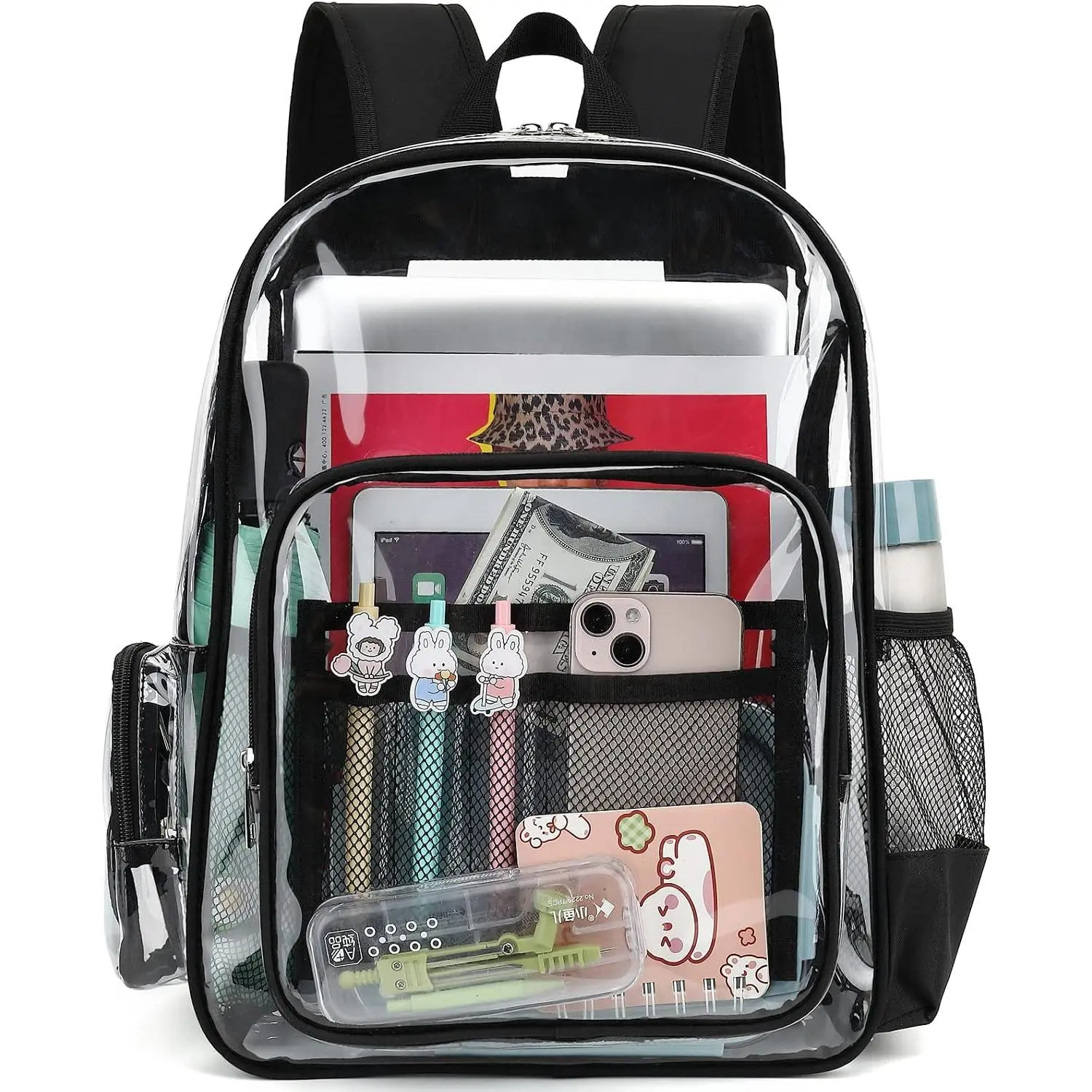 Heavy  Clear Backpack School Backpack, PVC Transparent Backpacks See Through Bookbag for Girls Boys Women Men (Black)