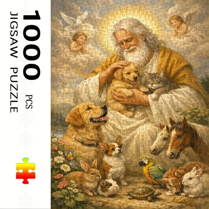 1000 Piece Jesus and Animals Puzzle, Large Adult Family Interactive Toy, DIY Home Decor, Holiday Theme, Durable, Perfect Gift