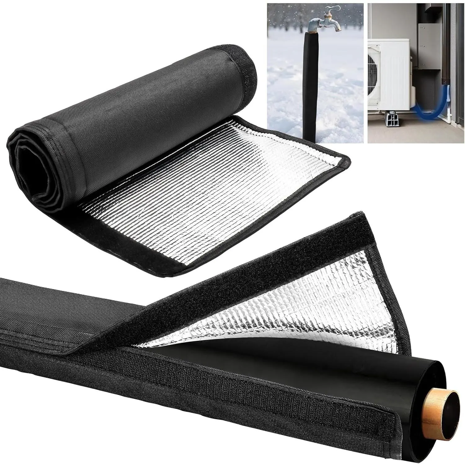 HVAC Mini Split Insulation Wrap, 78.7x11.8 in Durable Synthetic Oxford Fabric Cover, 600D Reflective Foil Line Set Protection, Complete Outdoor Pipe Cover Solution with UV Protection to Prevent Freezing & Condensation, 78.7X11.8 Inches