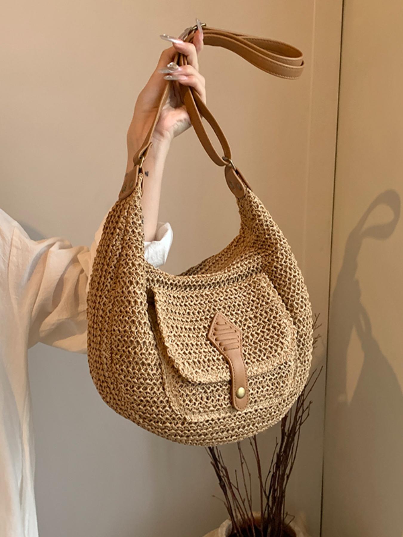 Women's Fashionable Straw Bag, Large Capacity Shoulder Bag for Daily Used, Casual Trendy Versatile High-quality Daily Commuting Bag, Girl Fashionable Shopping Bag, Elegant Commuter Bag
