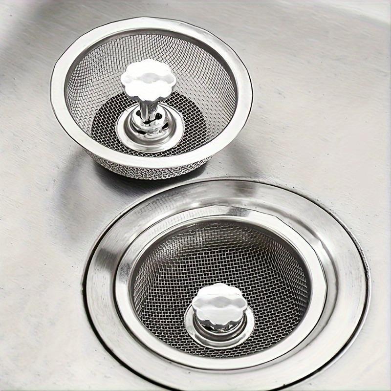 Stainless Steel Sink Strainer, Kitchen Sink Fine Mesh Strainer with Rubber Stopper, Anti-blockage Filter, Kitchen Sink Accessories
