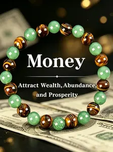 1pc Money Attraction Bracelet with Green Aventurine & Tiger Eye beaded jewelry protection bracelet encouragement gift fashion artificial bracelet of the day Colorblock Beaded Crystal Bracelet ,Manifestation, Abundance, Good Fortune, Success