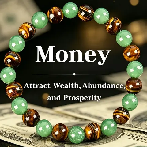 1pc Money Attraction Bracelet with Green Aventurine & Tiger Eye beaded protection bracelet, Lucky Bracelet, artificial bracelet, Beaded Crystal Design Bracelet, Manifestation, Abundance, Good Fortune, Success