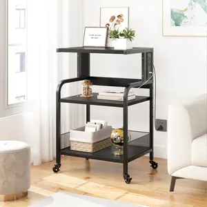 3-Tier Mobile Printer Stand with Storage Shelf - Adjustable Heavy Duty Printer Table - USB Charging Ports & Power Outlets - Lockable Wheels - Rolling Utility Cart for Office