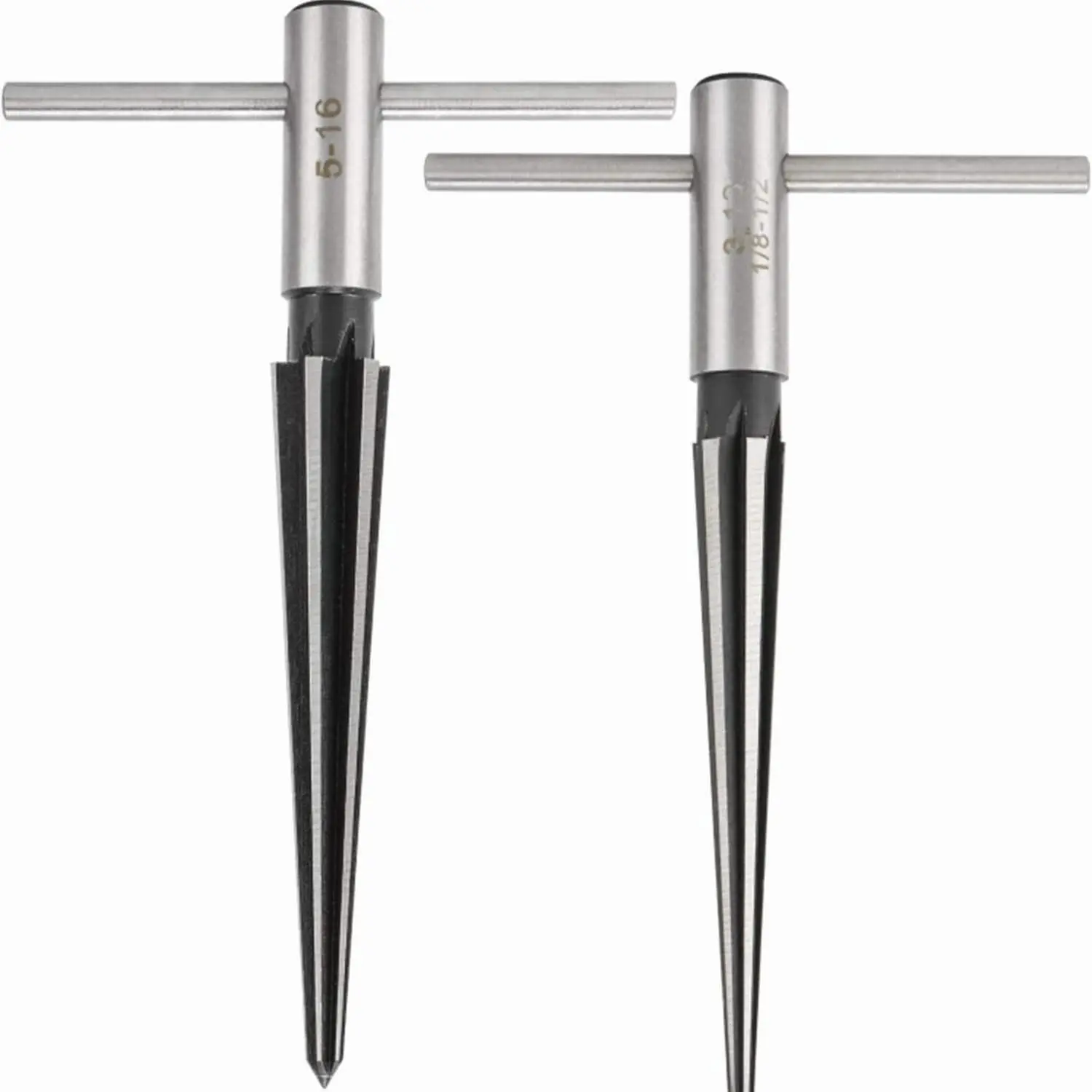 T Handle Taper Reamer Set 3-13mm(1/8''-1/2'') & 5-16mm(½"-5/8") Bridge Pin Hole Hand Held Tapered Reamers 6 Fluted Chamfer Reaming Guitar Woodworker Luthier Tool (Set of 2)
