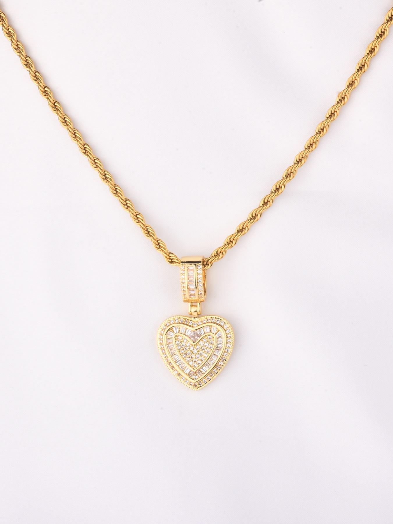 Heart Shaped Pendant Necklace, Fashion Zircon Decor Necklace for Party, Daily Decor, Trendy All-match & Exquisite Jewelry for Birthday Gift, Love Heart Necklace
