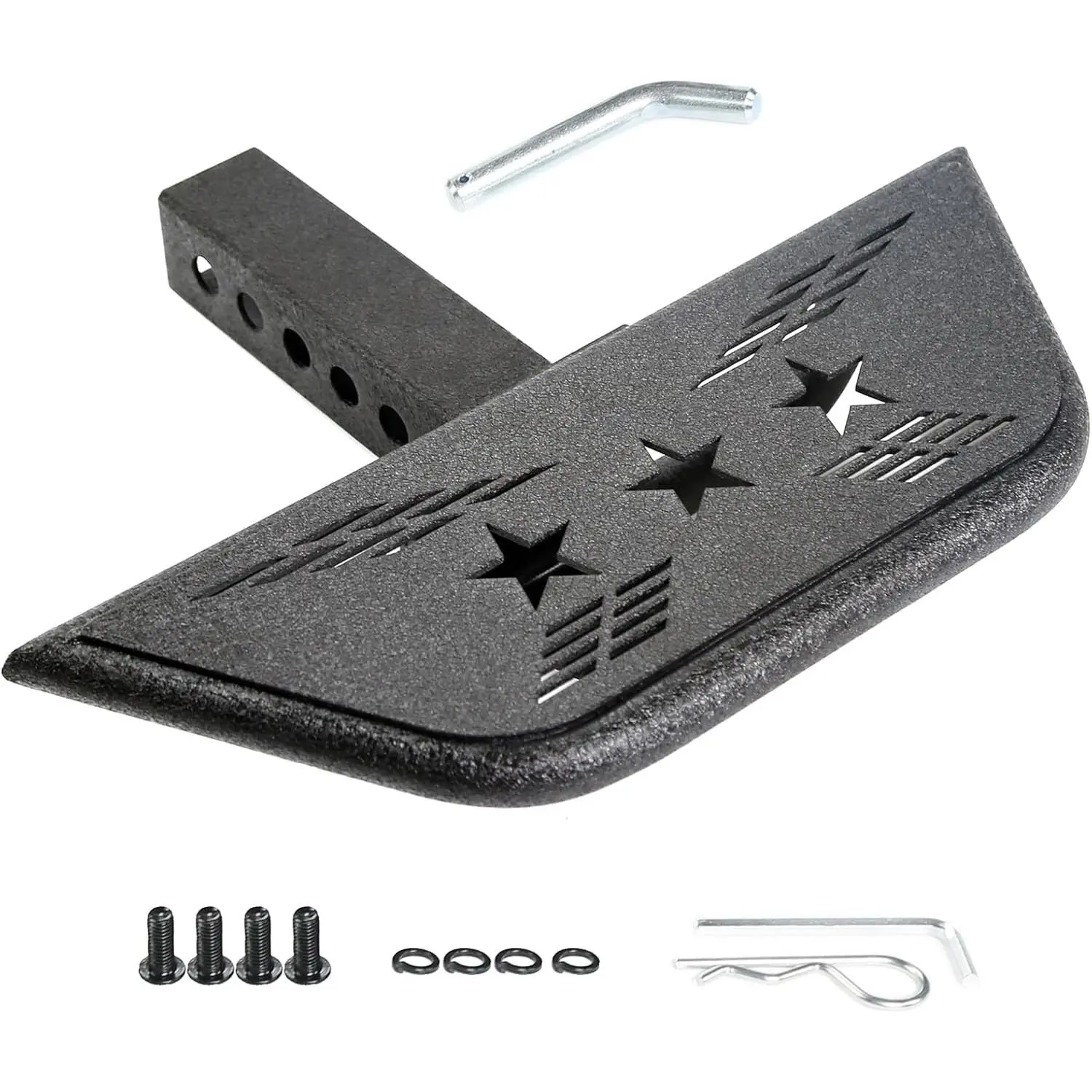 Universal Hitch Steps for Pickup Truck - 5 Depth Adjustable Solid Trailer Hitch Bumper Guard 2 Inch Receiver Hitch Accessories 17.3" Heavy Duty Rear Bumper Guard for Car Textured Black with Pin Lock
