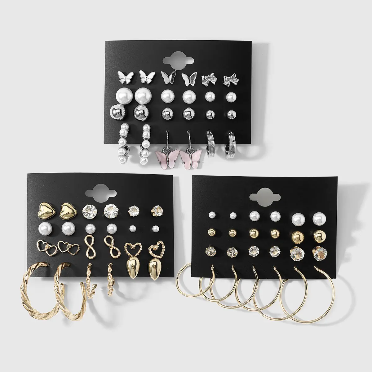 Mixed Multiple Pairs Earrings Set, Pearl Butterfly Heart Hoop Stud Earrings Multipack for Women Daily Jewelry