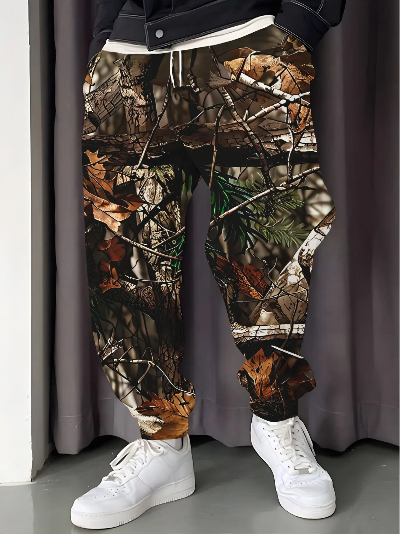 American Jungle Leaf Camo Cargo Pants, Outdoor Hunting Style, Vintage Logging Wind, Men's Casual Jogging Pants, Fall Loose-Fitting