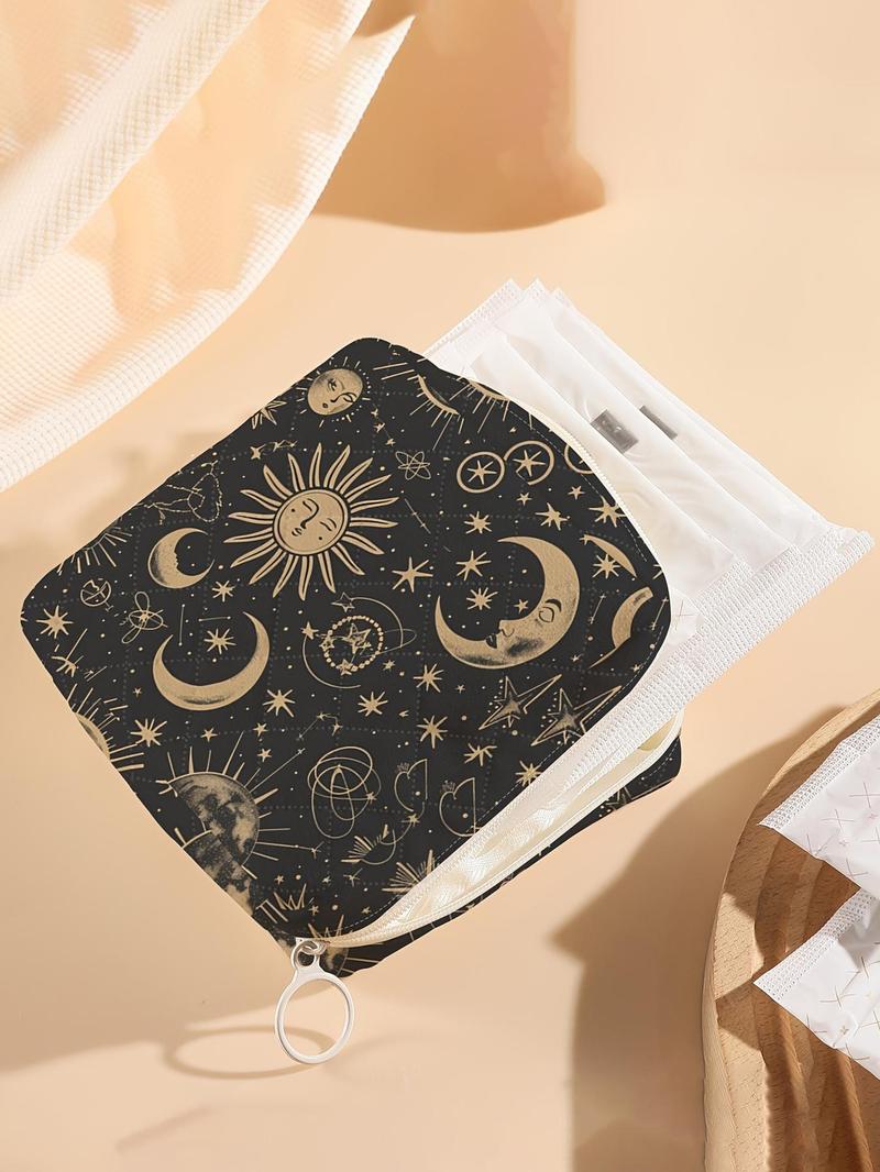 Moon & Star Pattern Portable Sanitary Napkin Storage Bag, Lightweight Tissue Bag for Women's Products, Travel Cosmetics Storage Bag, Travel Organizer Bag