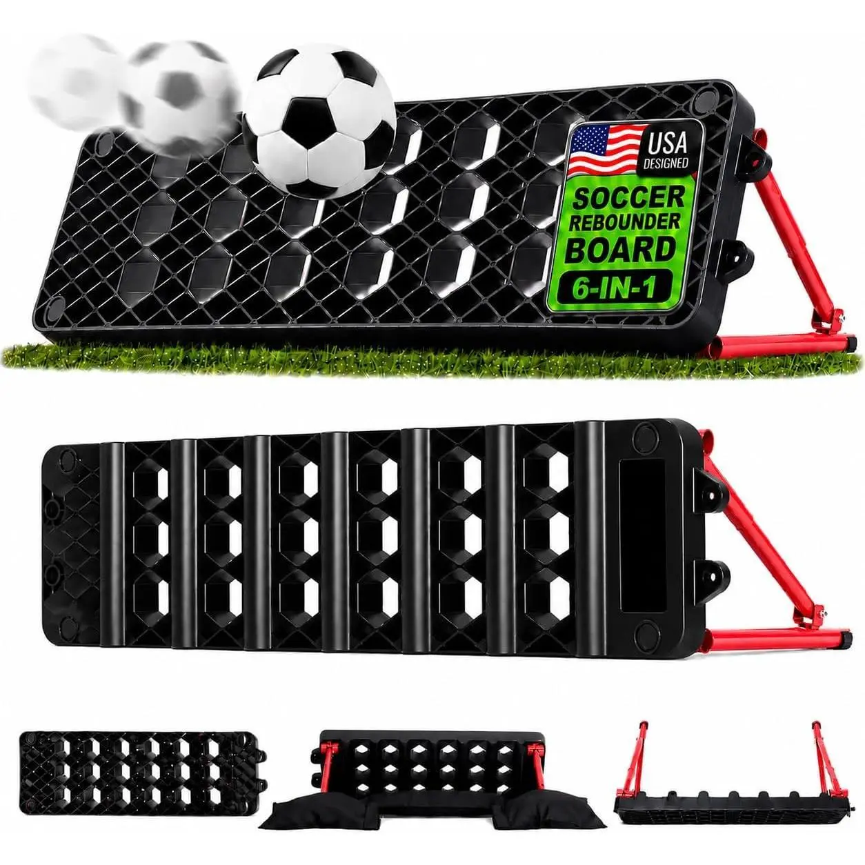 ZEALFEEL Soccer Rebounder Board, 6-in-1 Dual Surface, 3 Adjustable Angles | Portable Kick Back Wall for Passing, Control & Reflex Training, Designed for Solo Practice at Home or Outdoors