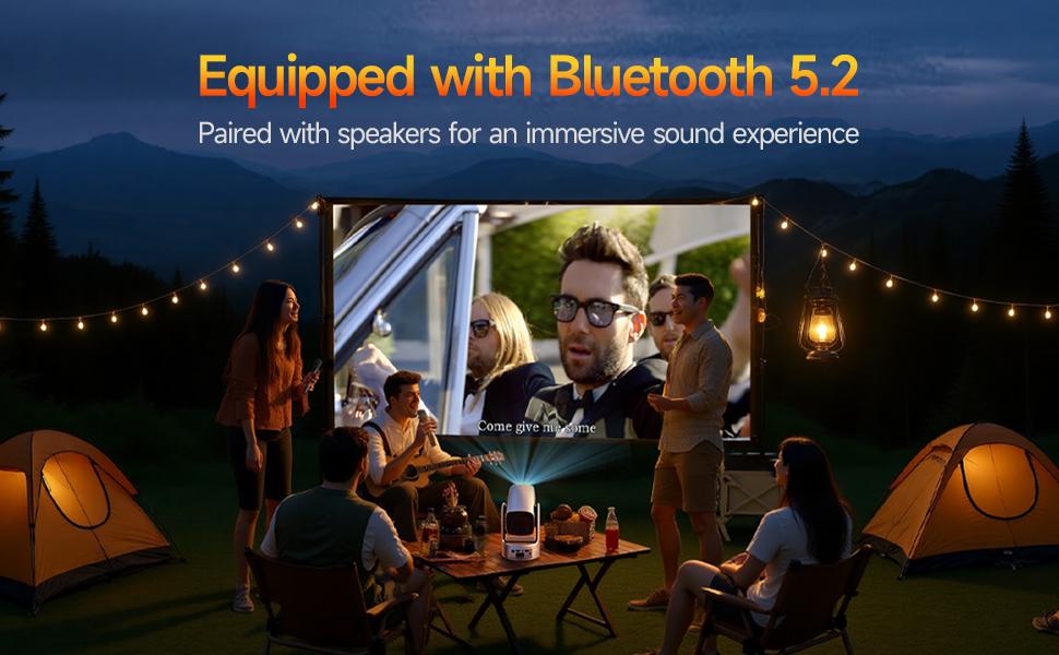 HUANLETOU  With batteries Rechargeable Mini Android Outdoor projector, 800ANSI native 1080P resolution, auto focus and auto trapezoidal correction, 200-inch screen WiFi6 bt5.2 multi-functional UHD outdoor entertainment projector.
