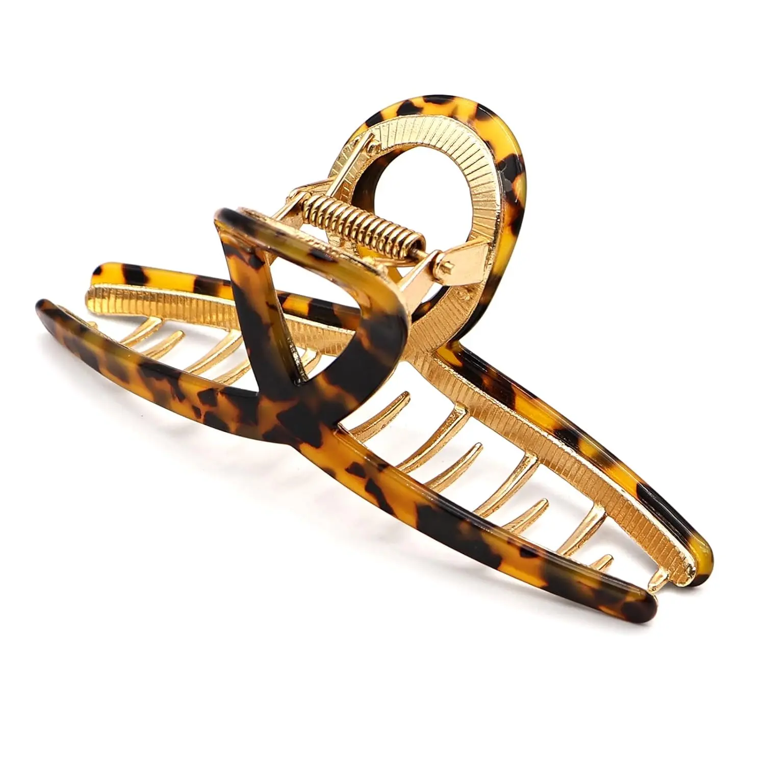 Large Metal Hair Clips - Strong Hold Gold Clips for Thick Locks - Leopard Print Claw Clips for Women and Girls