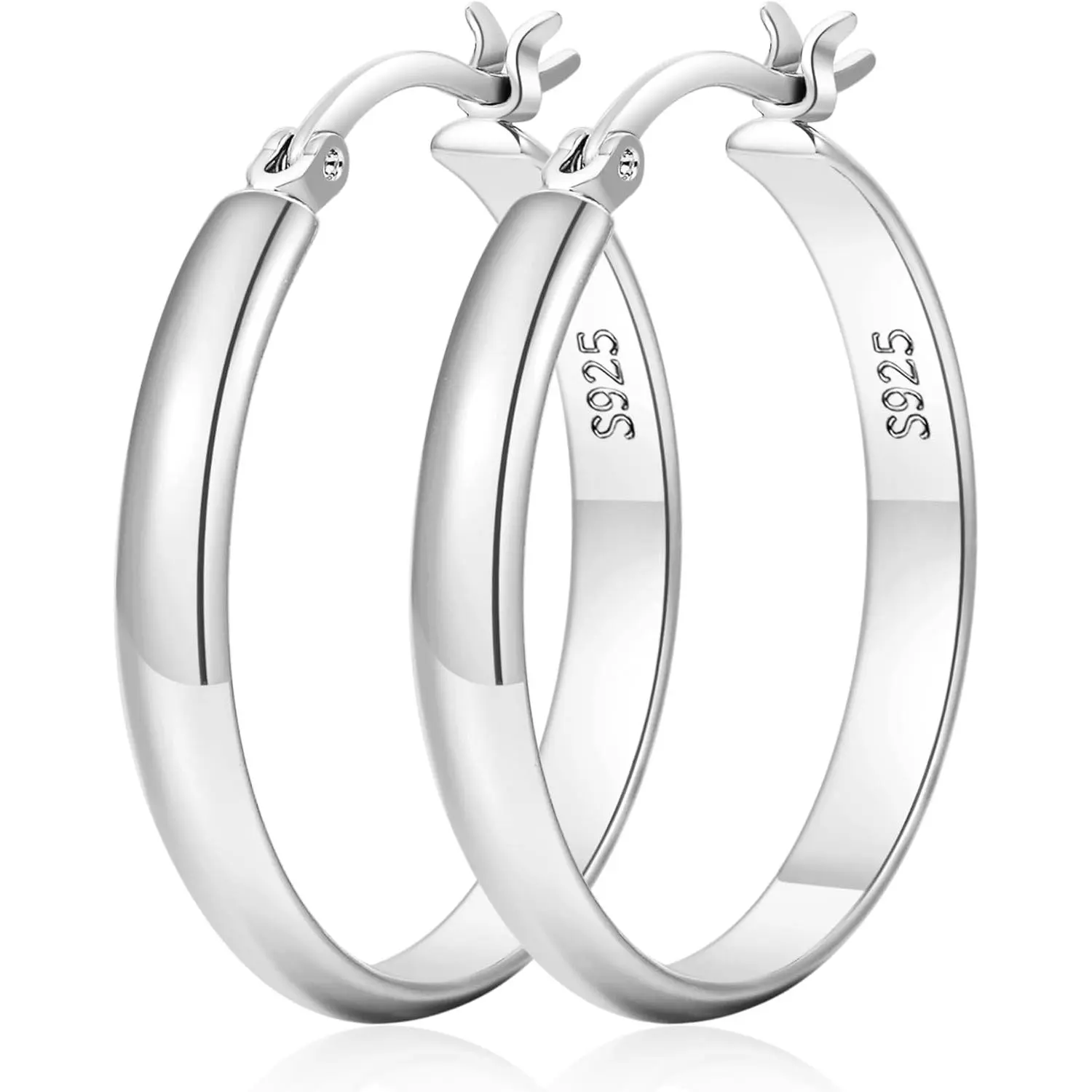 4mm Wide Large Silver Hoop Earrings Lightweight 925 Sterling Silver Hoop Earrings for Women Hypoallergenic Big Thin Hoops Earring for Women 30/40/50/60/70MM