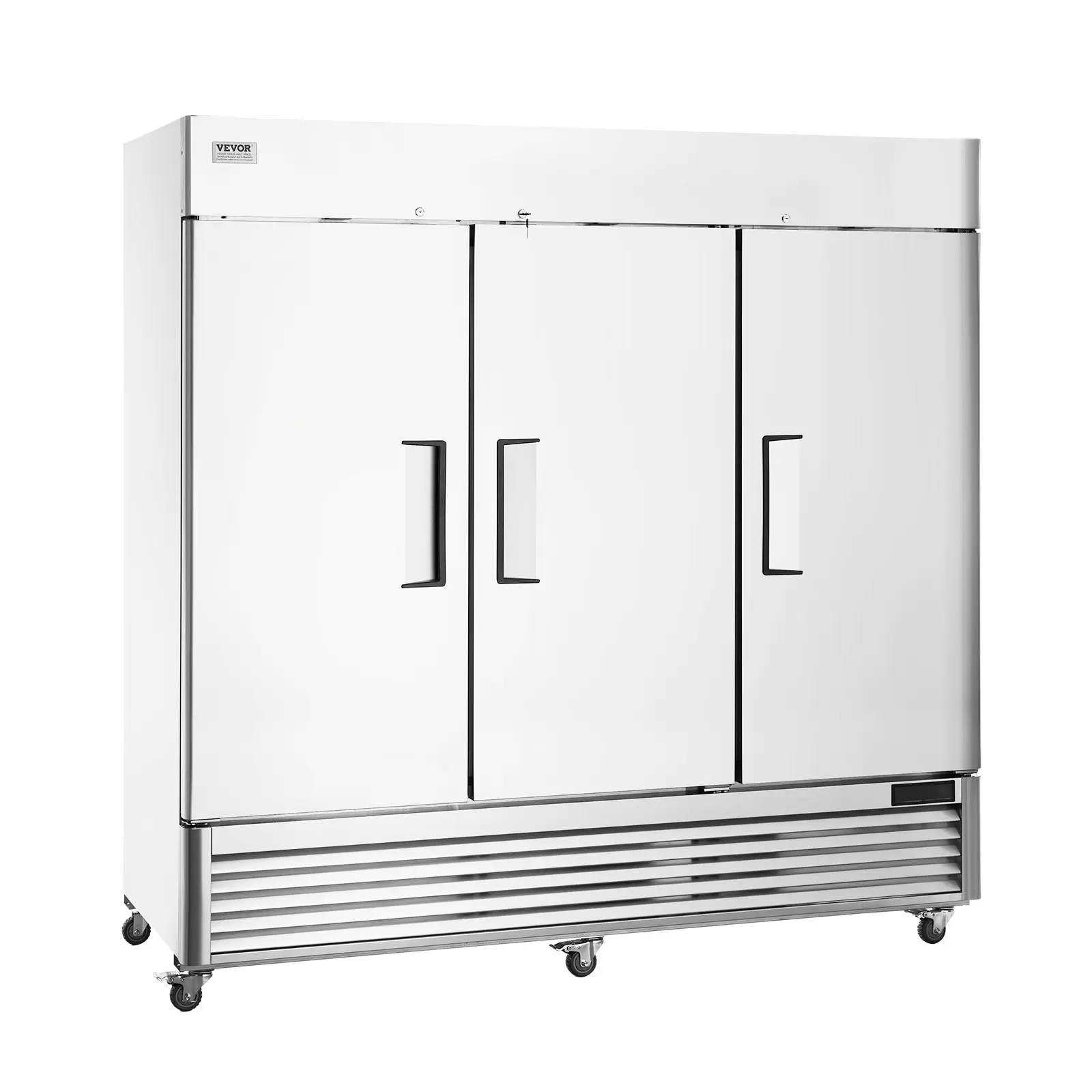 VEVOR Commercial Freezer 60.42 Cu. ft, Reach In 82.5" W Upright Freezer 3 Doors, Auto-Defrost Stainless Steel Reach-in Freezer with 12 Adjustable Shelves, -13 to 5 Temp Control, LED Lighting, 4 Wheels