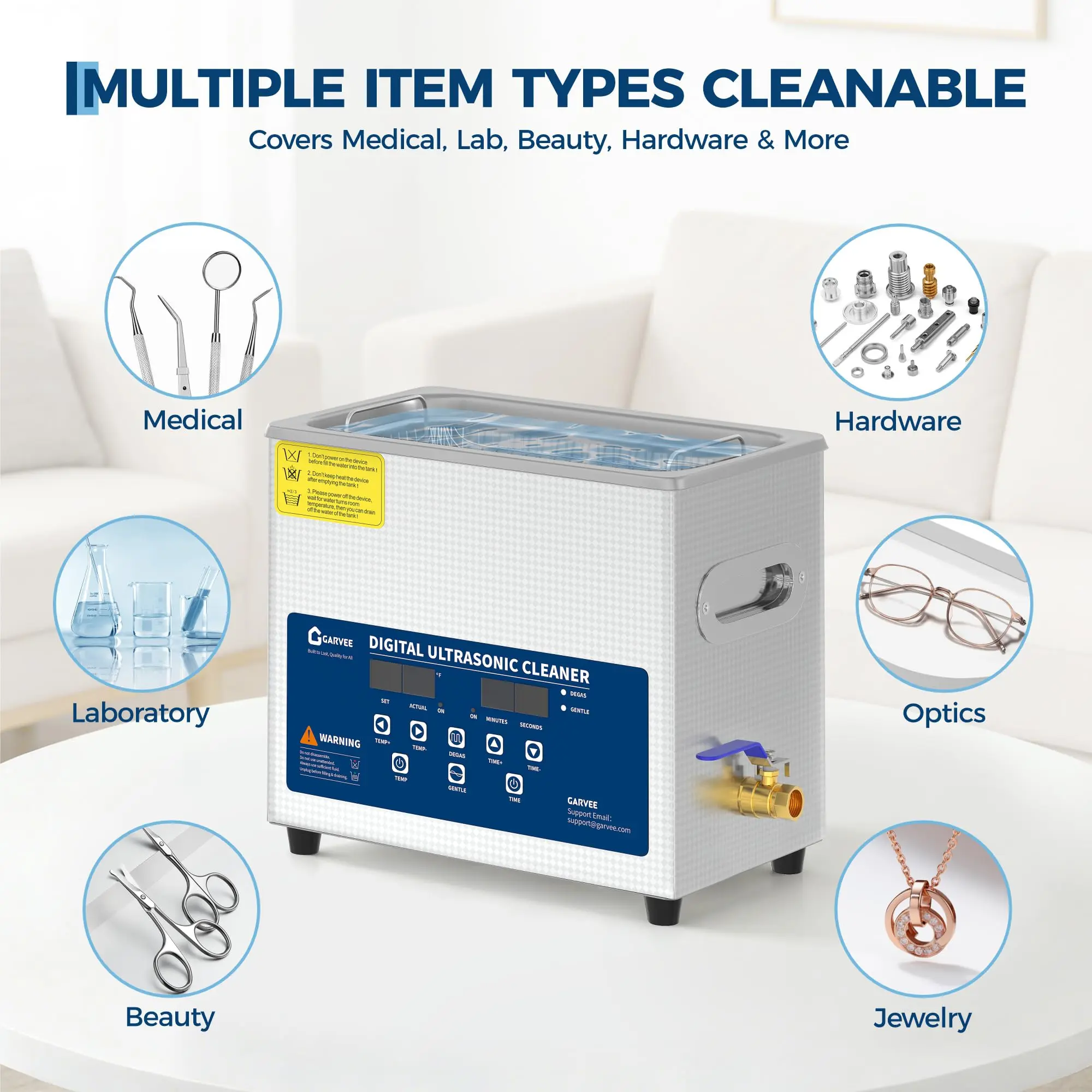 Professional Ultrasonic Cleaner for Labs & Industry - Large Stainless Steel Tank, 40kHz, Digital Timer, Heated, Basket Included, FCC/CE/RoHS Certified - Ideal for Jewelry, Dentures, Hospitals, Garages