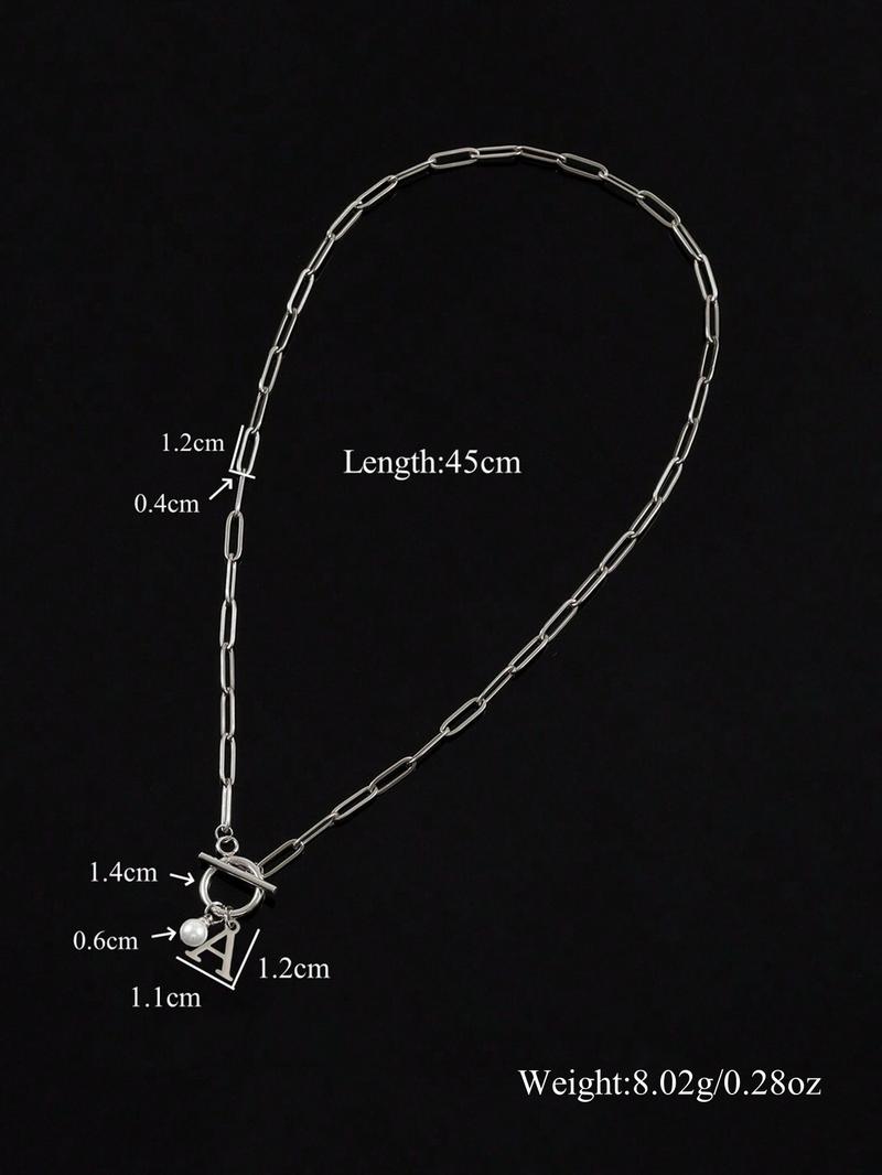 Women's Elegant Faux Pearl Decor OT Buckle Pendant Necklace, Exquisite Trendy Letter Charm Pendant Necklace, Fashion Vintage Jewelry for Party & Daily Decor