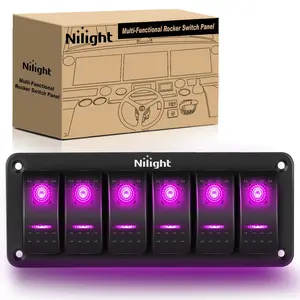 Nilight 6Gang Aluminum 5Pin ON/Off Rocker Switch Panel Purple