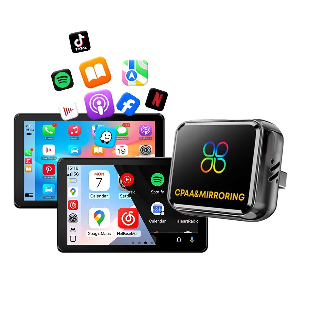 4‑in‑1 Wireless CarPlay Adapter Dongle, Wireless Android Auto AirPlay MirrorLink, OTA Upgrade, for Cars with Original Wired CarPlay Wired Android Auto