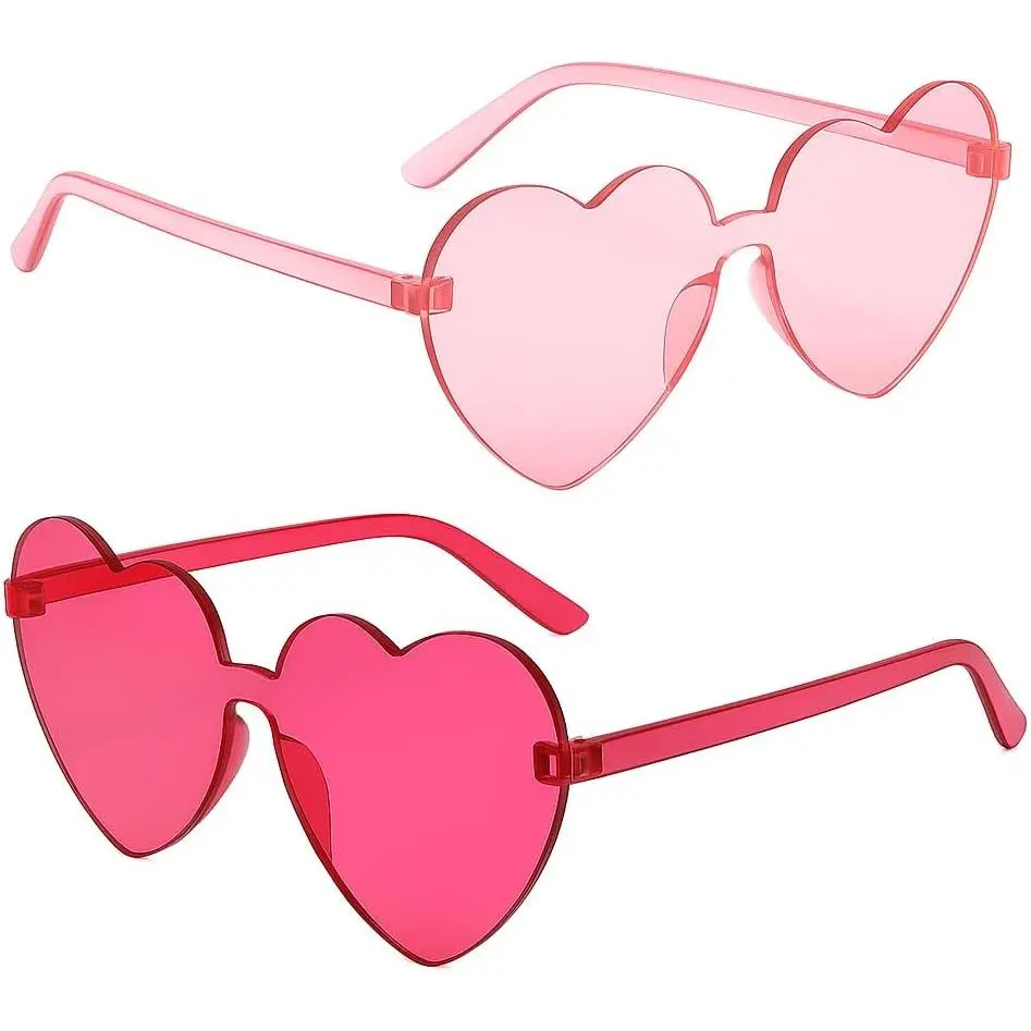2 Pack Heart Sunglasses for Women Heart-Shaped Glasses Accessories Neon 80s Style Shades Trendy Heart Glasses