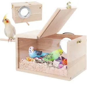 Parakeet Nest Box Wooden Bird Nest Outdoor Garden – Outdoor Hanging Birdhouse, Ideal for Parrots, Parakeets, Cockatiels, Budgies – Breeding Box, Decorative Garden Accessory ﻿