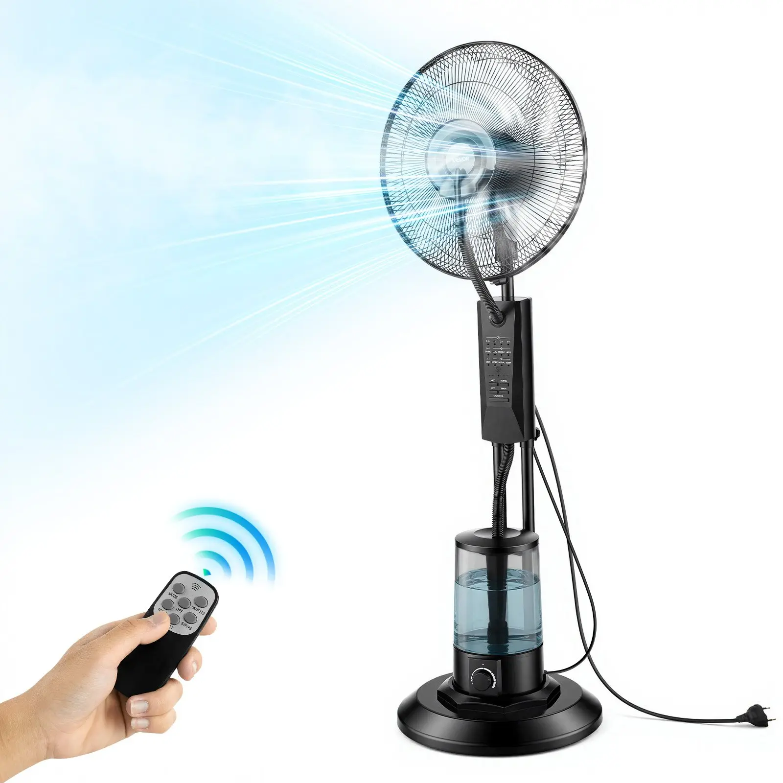 【DealsForYouDays】VEVOR Misting Fan, 3 Wind Speeds Misting Standing Fan, Mister Cooling Fans with 0.79 gal Water Tank, Remote Panel Control, Water Cooling Fans for Indoor, Outdoor, Garage, Patio, Living Room, 3 Modes