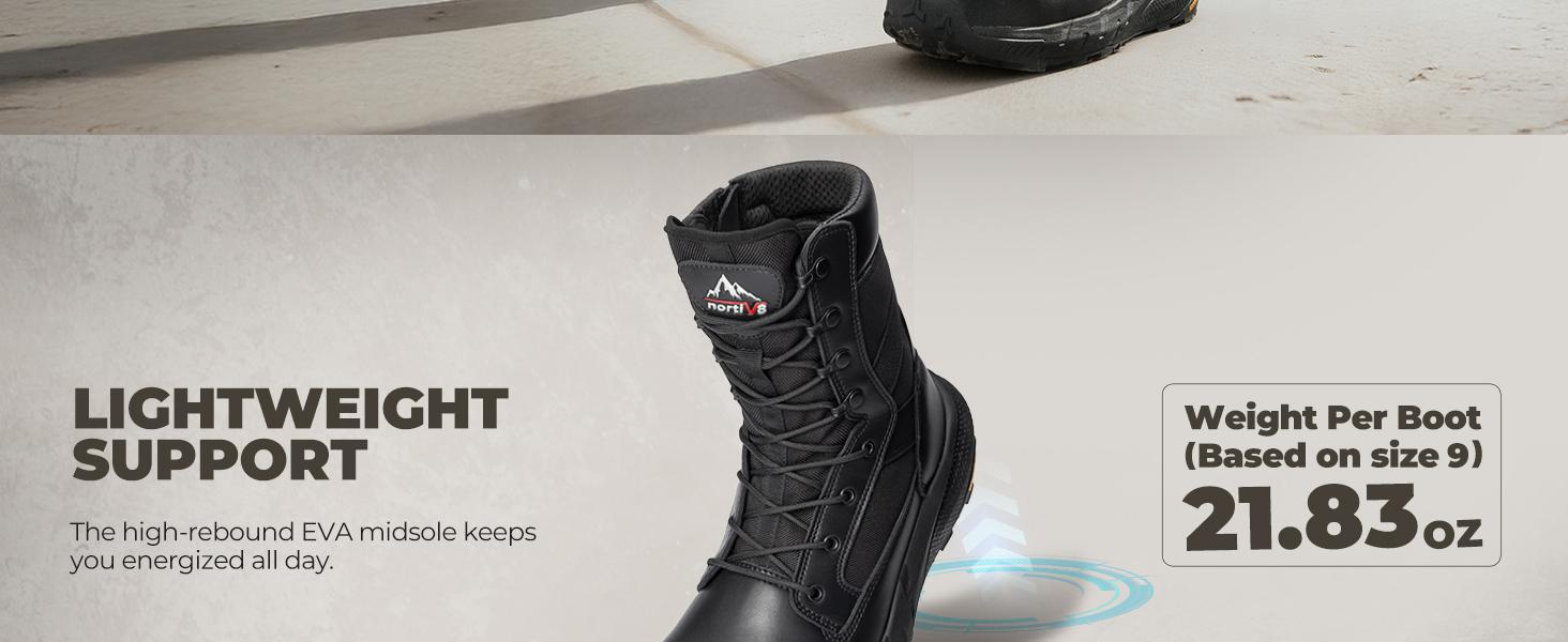 NORTIV 8 Men's 8" Composite Toe Work Boots, Lightweight Side Zipper Safety Military Boots for All-Day Comfort, Peakforce-Nano