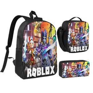 17 Inch Roblox Backpack Set 3 Pcs School Backpack with Lunch Box Pencil Case Waterproof Lightweight Travel Daypack for Daily Use