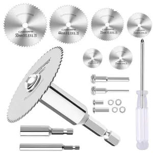 11 PCS Rotary Drill Saw Blades: 6 PCS Mini Circular Saw Blades with 2 PCS 1/4" Hex Shank, 1/8" & 1/4" Round Shanks+ Screwdriver, HSS Small Cutting Discs for Drills Rotary Tools, Inside PVC Pipe Cutter