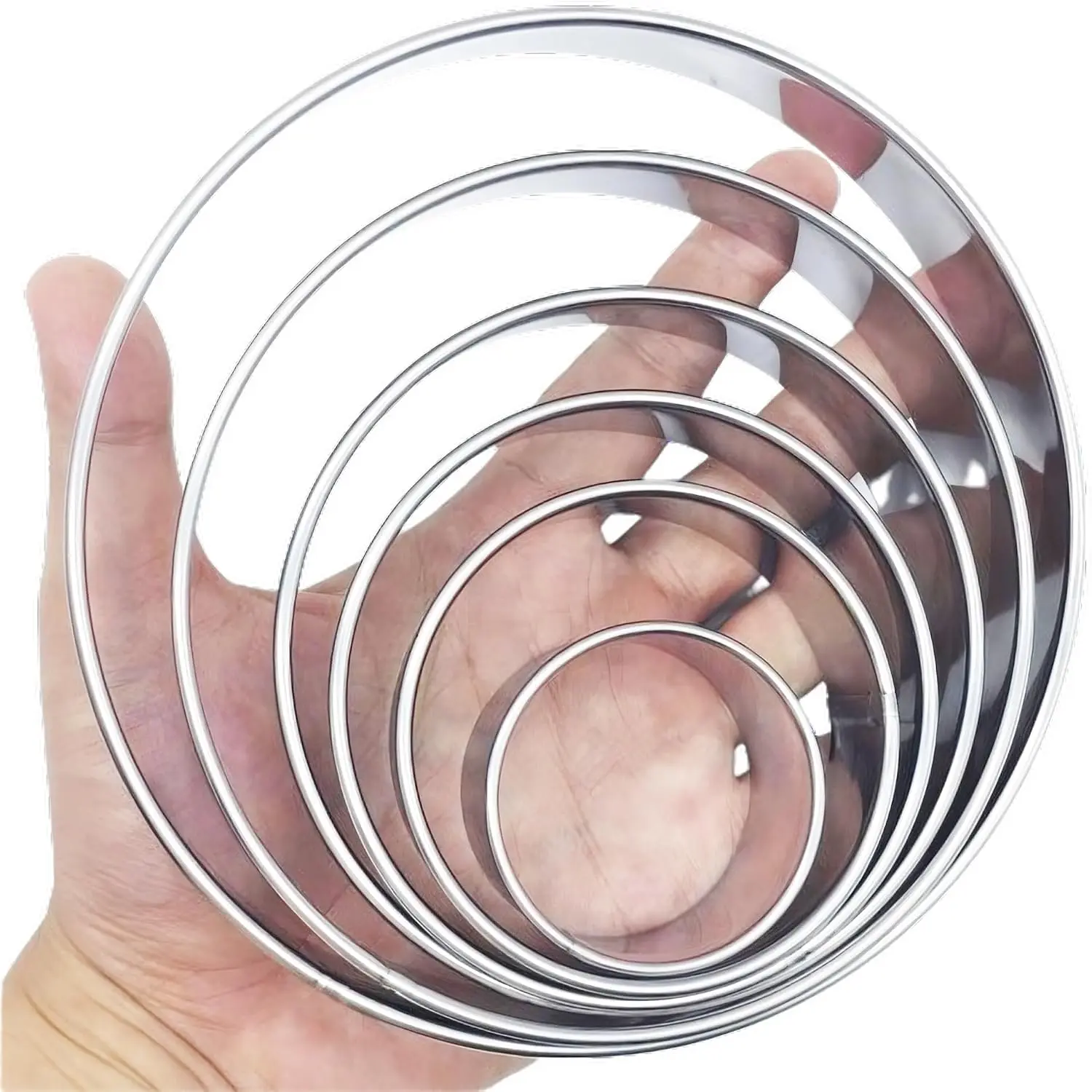 Large Round Cookie  6 count (2, 3, 3.5, 4, 5, 6 Inch) Set, 6- Stainless Steel Biscuit Cutters, Heavy Duty Metal Ring Mold for Burger Press & Meat Shaping, Tortilla Crust
