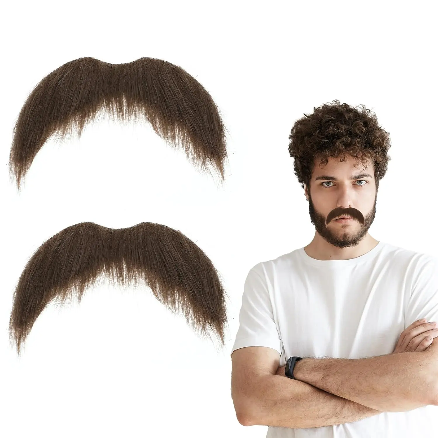 Customizable Fake Mustache, Realistic Synthetic Hair Accessories - Skin-Friendly Facial Hair with Easy Install for Halloween & Cosplay, Lightweight, Natural, Halloween Party, Cosplay Costume, Unisex, Natural Look, Prop, Double Tape, Photorealism, 11X6cm,,
