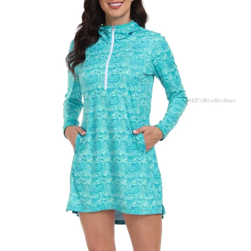 HDE Beach Coverups for Women UPF 50 Long Sleeve Swim Cover Up Dress with Hood Quick Dry Sun Protection Tunic with PocketsAA42FixRiseHardware