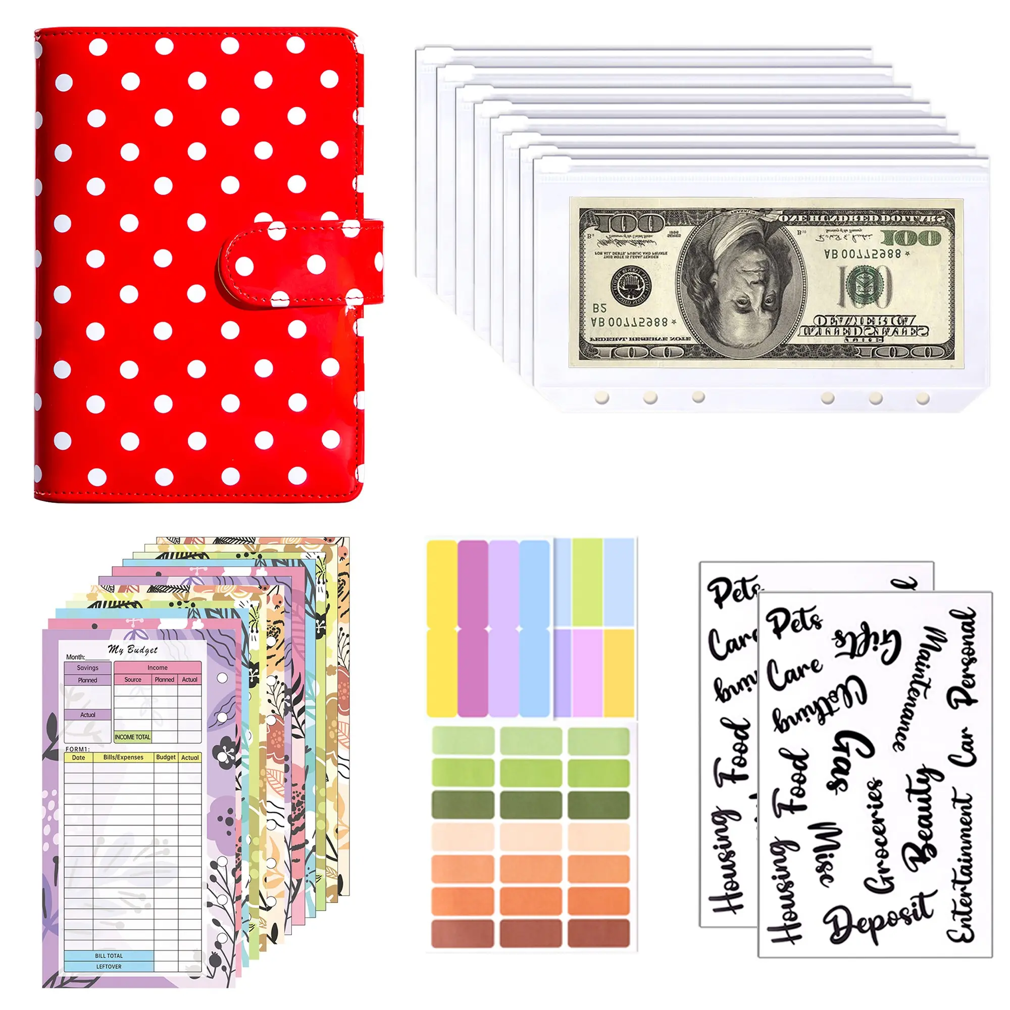 A6 Budget Planner Binder Cash Envelope System Organizer, Budget Financial Planner, Savings Tracker Sheets Zipper Money Pouch, Monthly Expense Bill Finance Notebook for Budget Beginners，debt payoff， money saving， personal finance