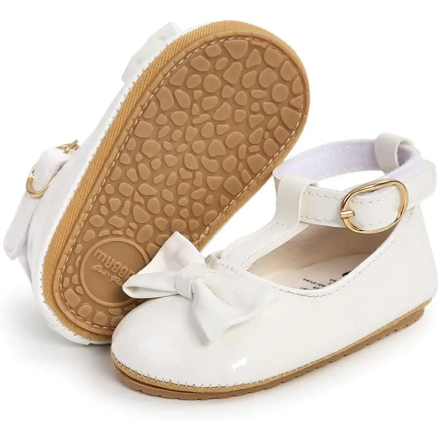 Baby Girls' Mary Jane Flats, Soft PU Leather Princess Wedding Dress Shoes for Infants & Toddlers with Anti-Slip Rubber Sole, Kids Shoes
