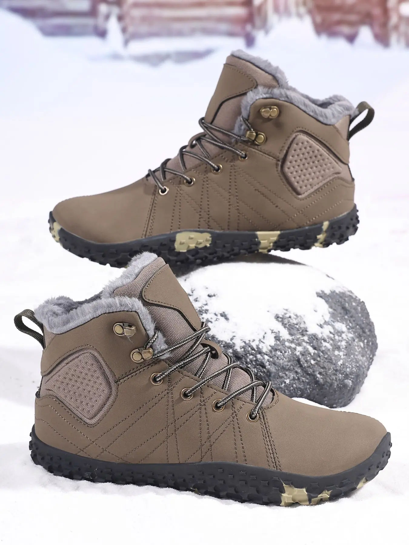 Men's wide footed outdoor snow boots, winter barefoot cotton shoes, hiking shoes, strong grip.
