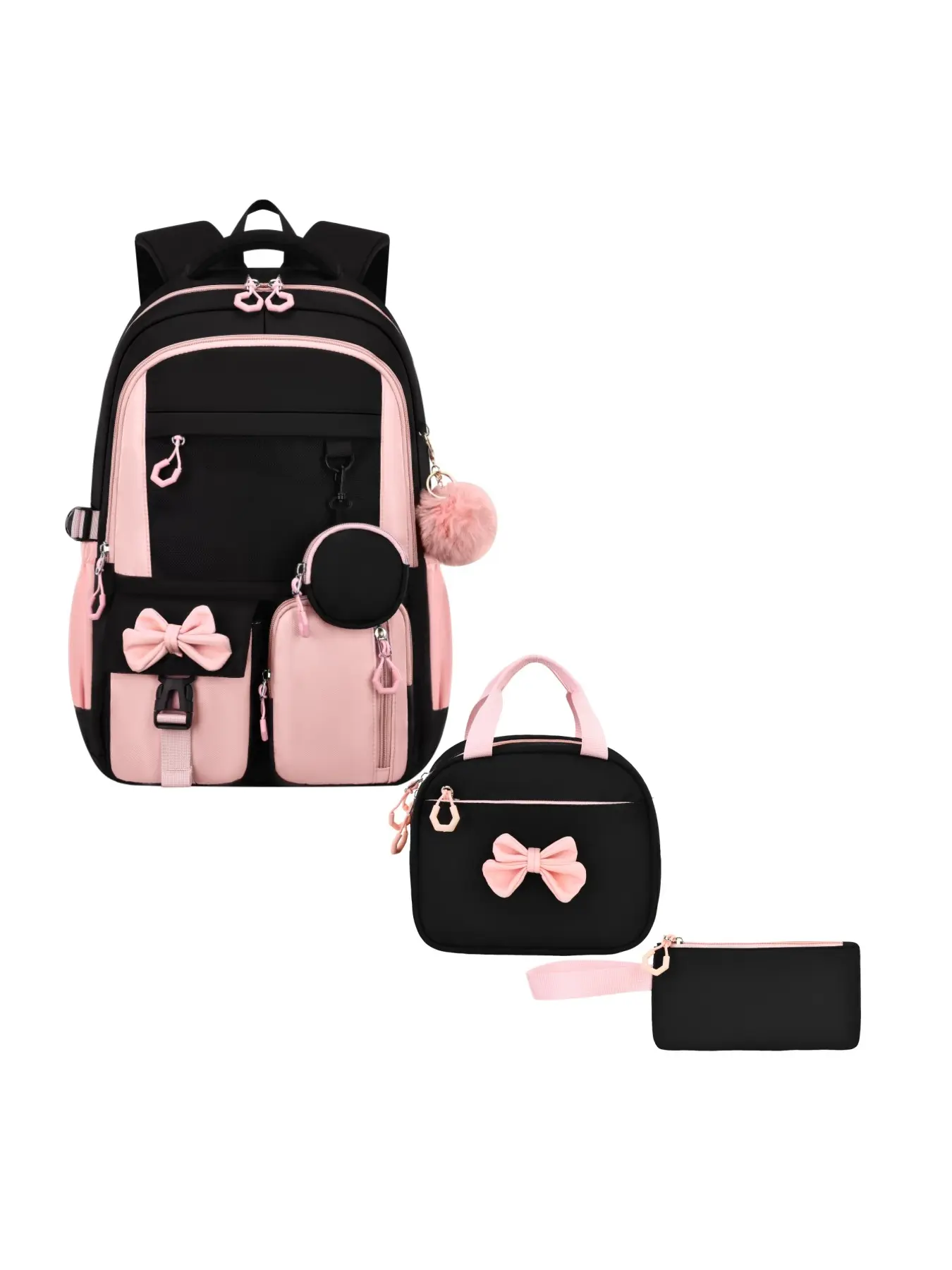 3pcs Bow Casual Backpack & Handbag Storage Bag Set, Large Capacity School Bookbag with Tablet Compartment, Lightweight Laptop Backpack for Teens Rucksack Bag, Lightweight Casual Daypack, Computer Bookbag, Casual Daypack Backpacks