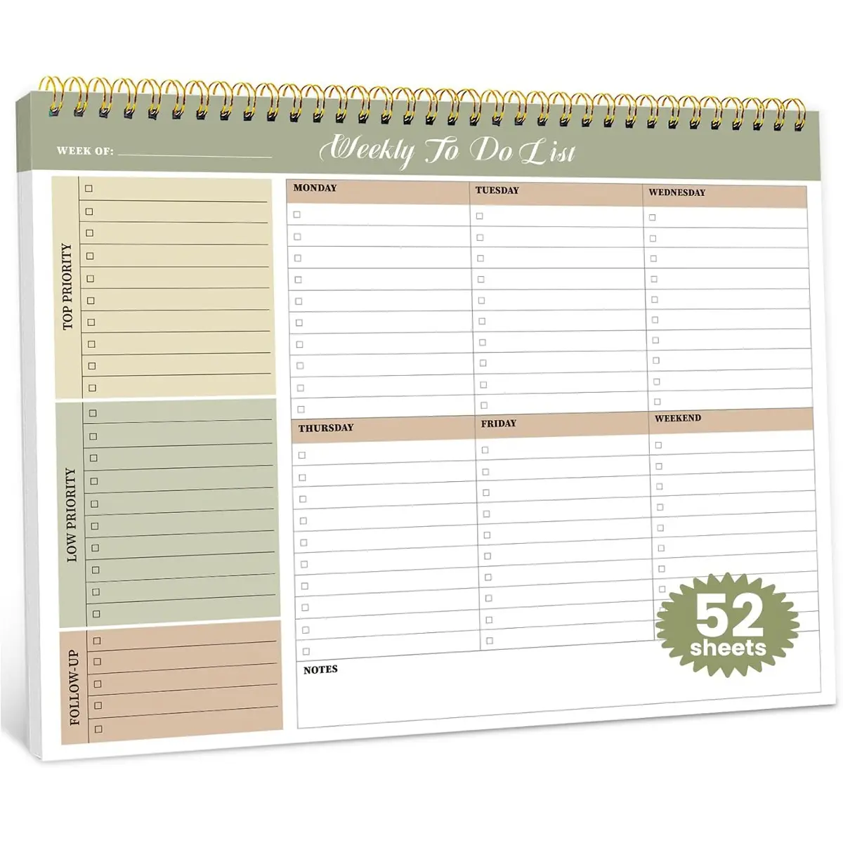 1-Pack - Weekly To-Do List Notebook, Hobonichi Diary, weekly planner notepad, Undated Weekly Planner, includes 52 sheets of undateable paper (8.5 inches x 11 inches) - Desk Accessories and Supplies - Light Green