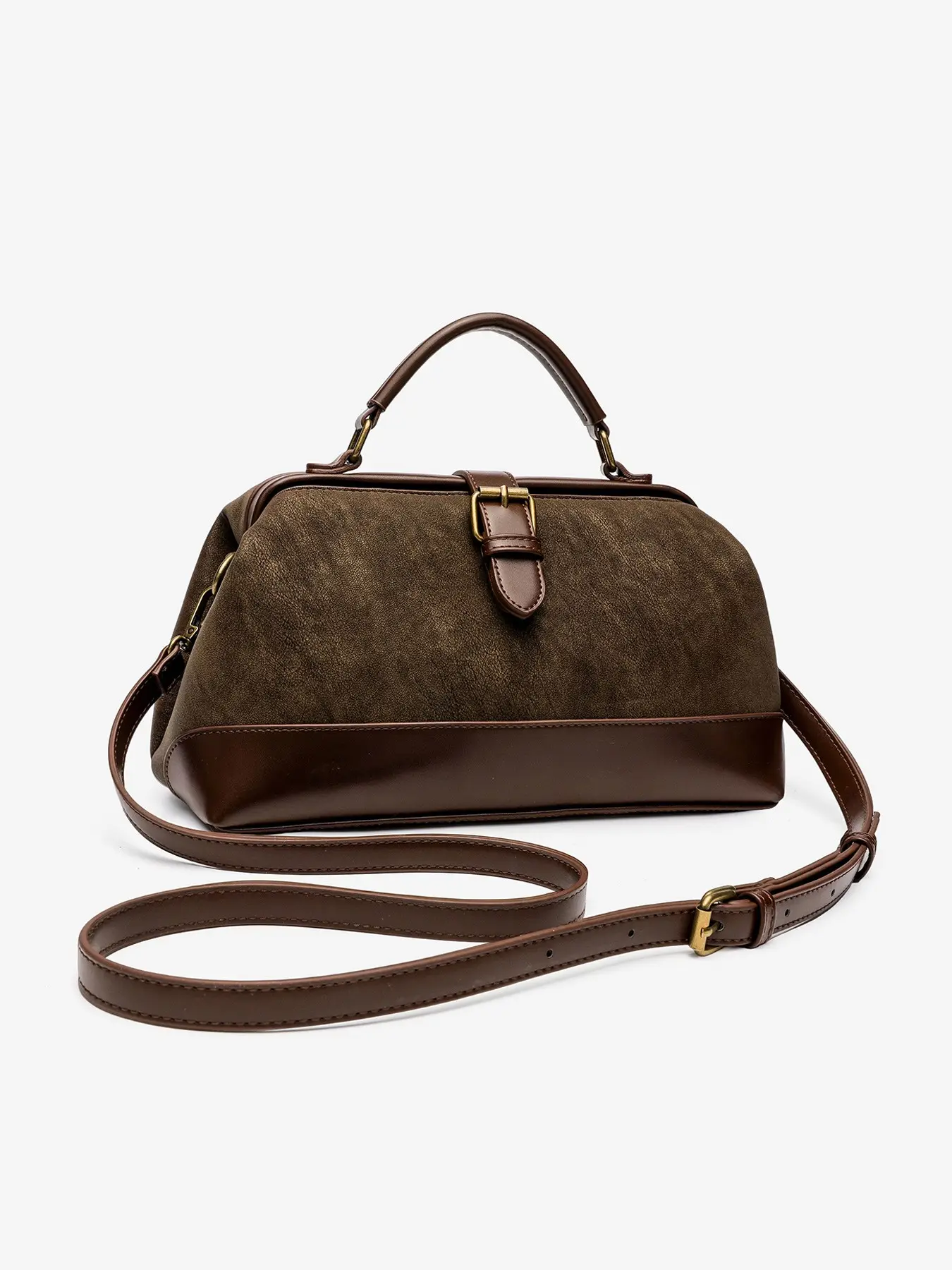 Women's Vintage Retro PU Dome Satchel Bag, Domed Satchel - Classic Crossbody Shoulder Handbag with Adjustable Removable Strap, Sturdy Top Handle, Gold Buckle Accent, Spacious Interior with Multiple Pockets, Timeless Doctor Bag Style Everyday Purse