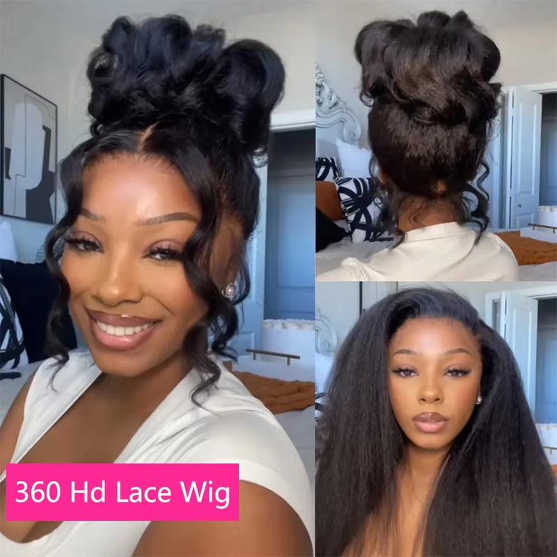 Bling Hair Kinky Straight Pre Cut 360 Full Lace Wigs Human Hair Glueless Wig Pre Plucked 13x6 HD Lace Frontal Wigs Yaki For Women 180% Density #TikTokShopFallDealsForYou