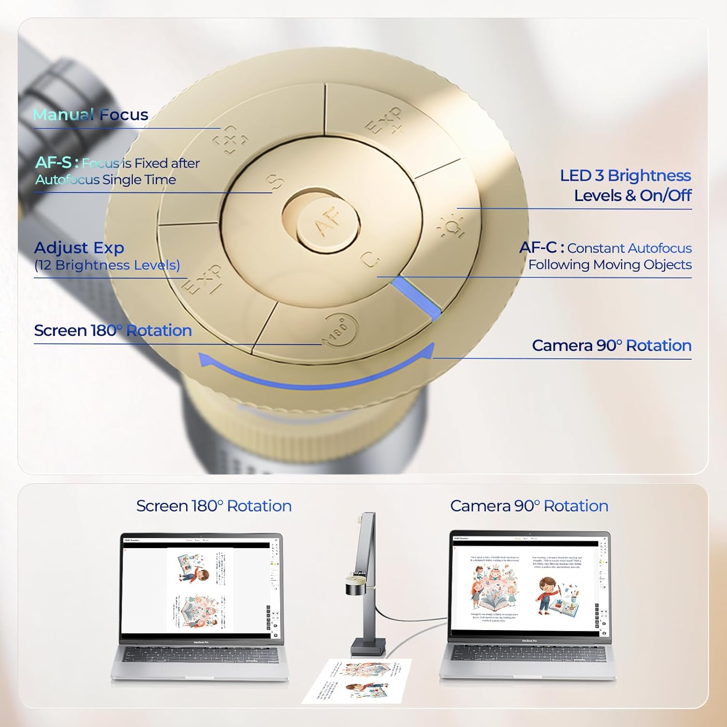 Fancy S Pro 12MP USB Document Camera for Teacher, 4K Webcam with Microphone and LED Light, Up to 60fps, Auto Focus, for Remote Teaching, Live Streaming, Web Conference, for  and Windows