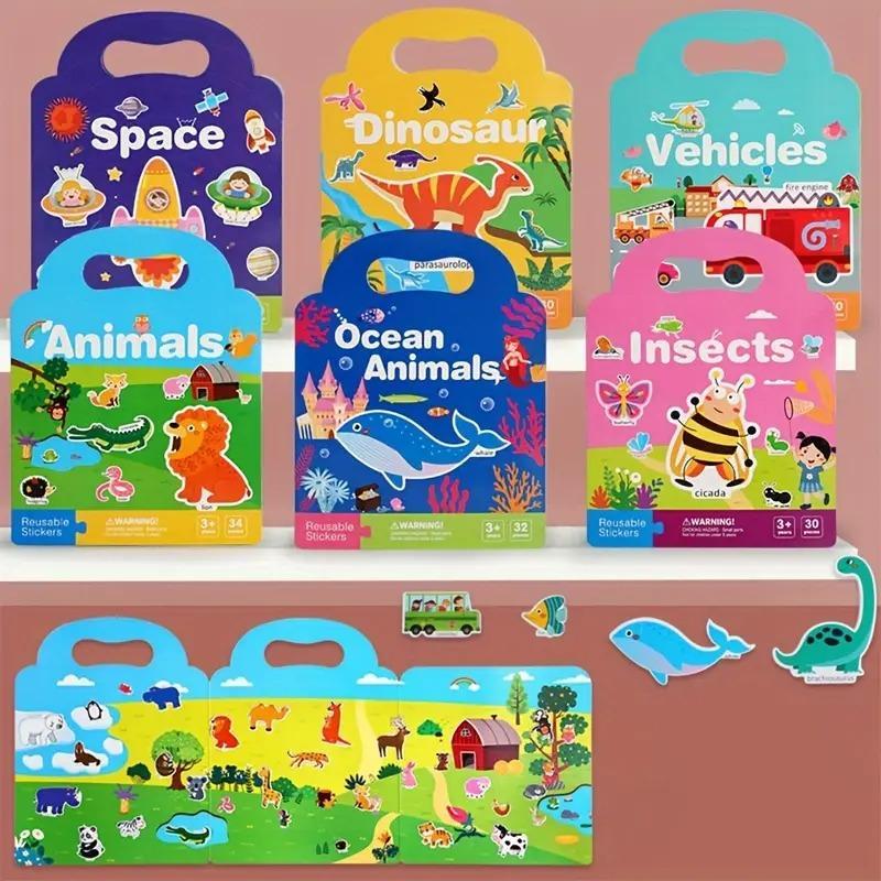 Reusable Sticker Book, Sticker Album, 1/6 Counts Waterproof Double-sided Design Sticker Book, Educational Toy for Kids, Art Stickers, Perfect for Gifts