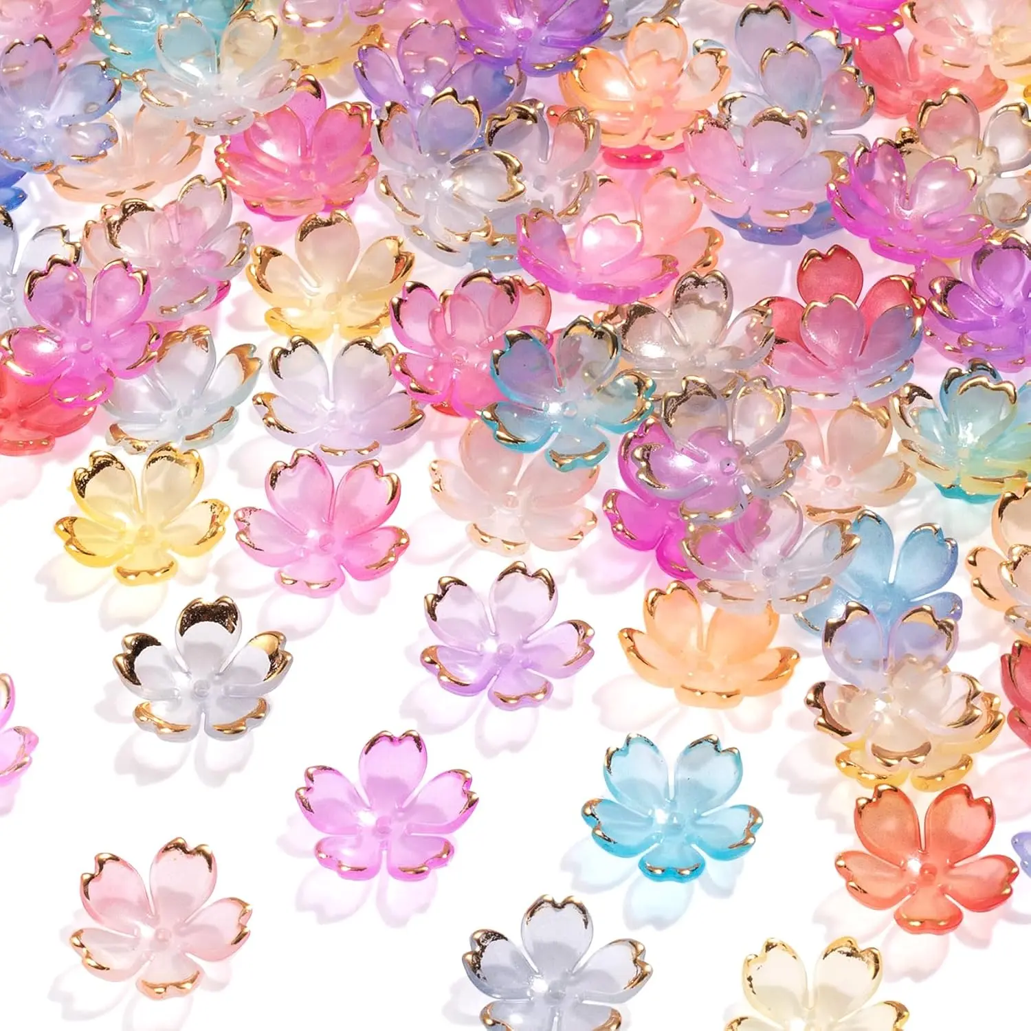 100 count Blossom  Flower Beads, 5-Petal Flower Beads for  Making, -Plated Cherry Blossom Beads,  Bead for Crafts, Bracelets (Multiple Colors)